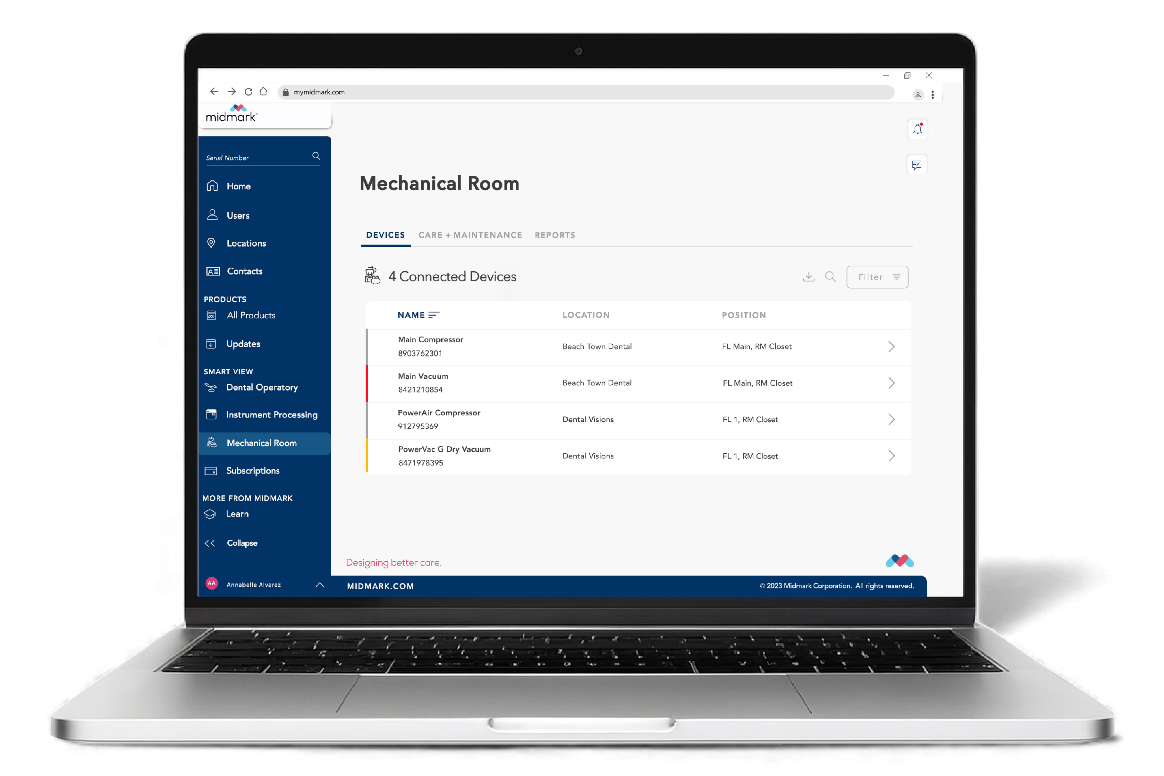 Midmark dashboard on laptop